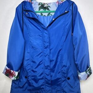 Mirror Image Blue Floral Lined Hooded Windbreaker Jacket Women's Large